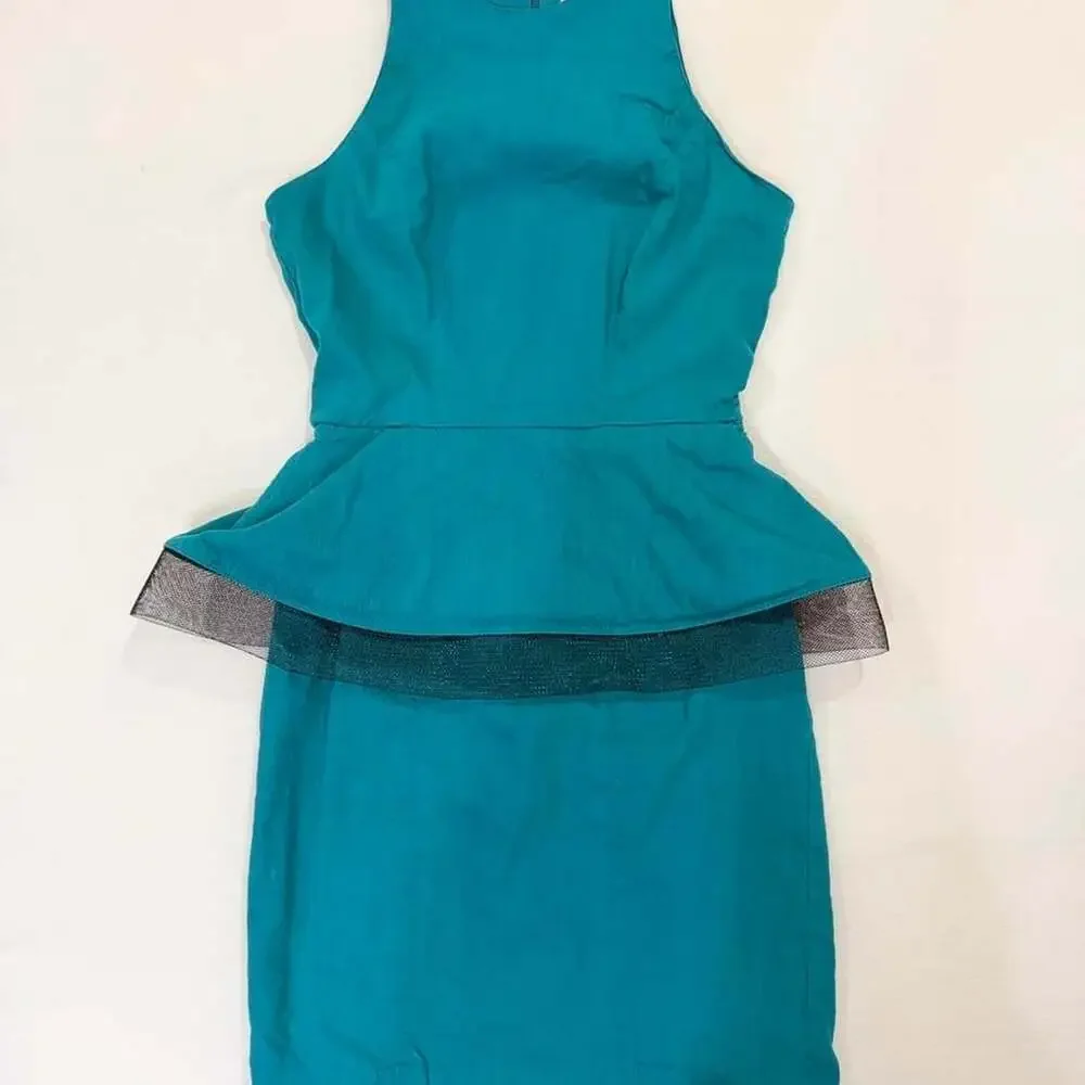 Artelier Nicole Miller Teal Peplum Dress Size 4